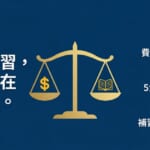 圖片顯示了一個平衡秤，左邊放著一個金錢符號，右邊放著一本書。圖片的背景是藍色，並且左側有文字『日文補習，錢該花在刀口上』，右側有三個勾選項目，分別為『費用區間分析』、『5大課程比較』和『補習班選擇指南』。右上角有Native Camp的標誌。