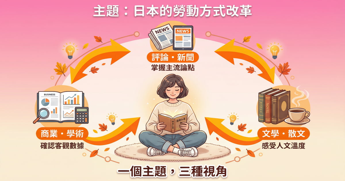 日語質化多讀實踐：以「日本勞動方式改革」為主題，結合評論新聞、商業學術、文學散文三種視角的跨領域閱讀策略 