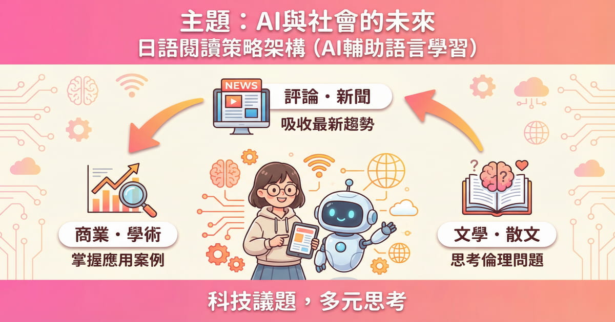 AI主題日語閱讀訓練：透過評論新聞、商業學術、文學散文三種文體，多元思考AI與社會未來的質化多讀方法 