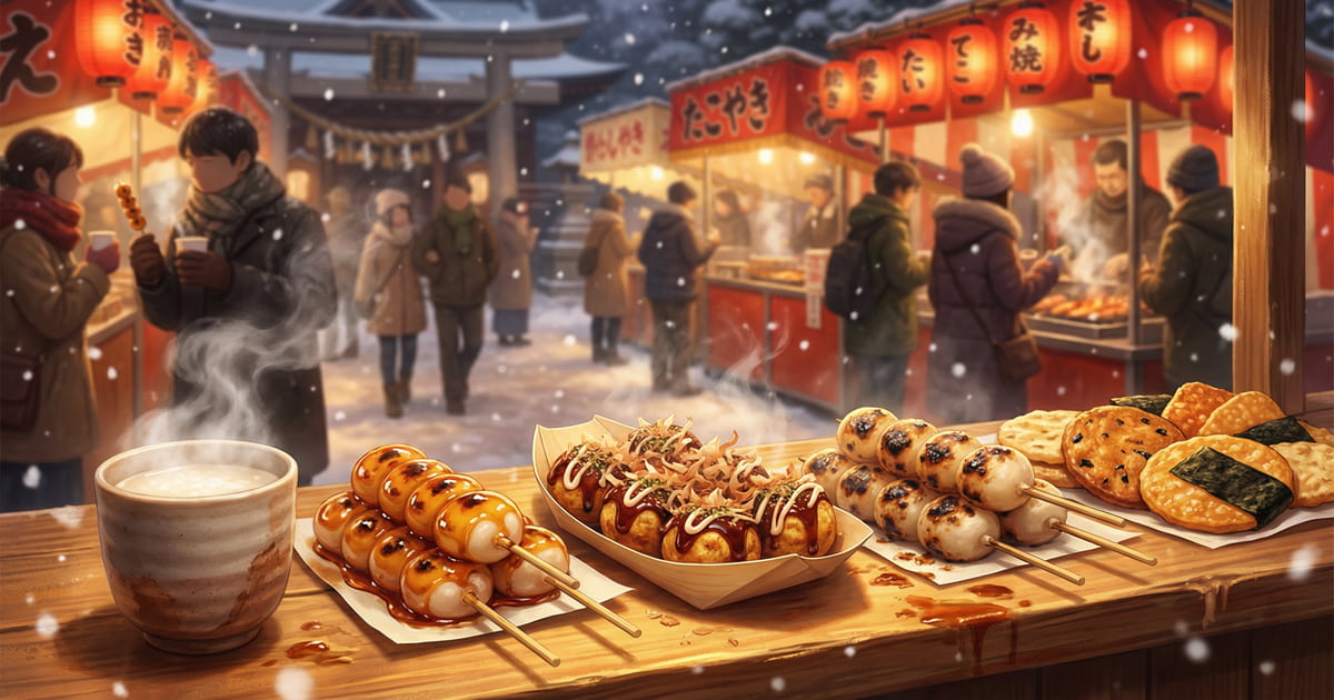 日本初詣屋台美食推薦 甘酒御手洗糰子章魚燒 新年神社必吃小吃