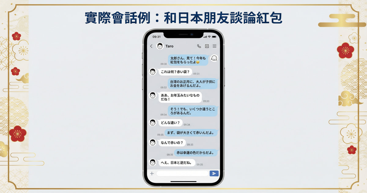 場景2:用LINE傳紅包照片給日本朋友 當你想和日本朋友分享台灣的紅包文化時,可以用以下的日本語表達: