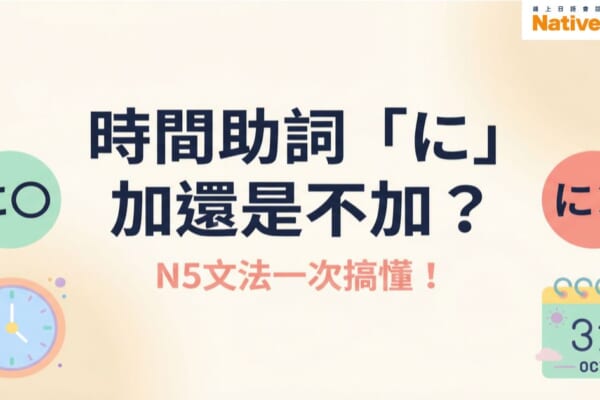 日語時間助詞「に」加還是不加？N5文法重點整理，搭配時鐘與月曆插圖，一次搞懂用法規則