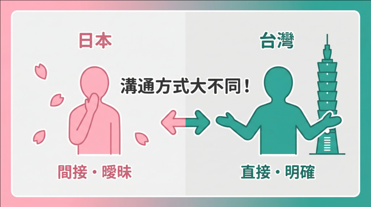 日本與台灣溝通方式比較圖:日本間接曖昧vs台灣直接明確