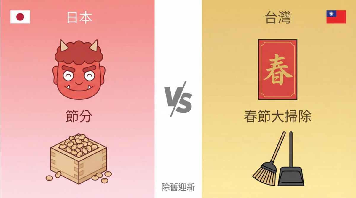 日本節分與台灣春節習俗比較:日本用撒豆子驅鬼招福,台灣用大掃除除舊迎新