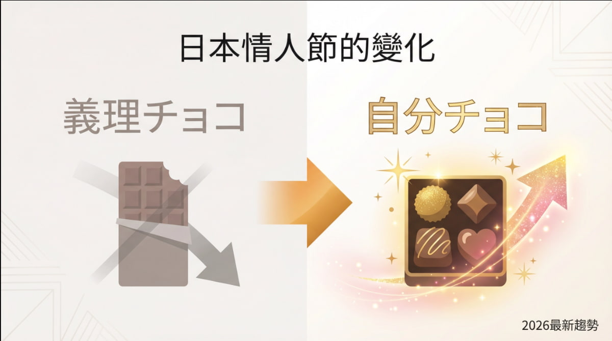 日本情人節趨勢變化圖：義理チョコ衰退、自分チョコ興起，2026最新趨勢