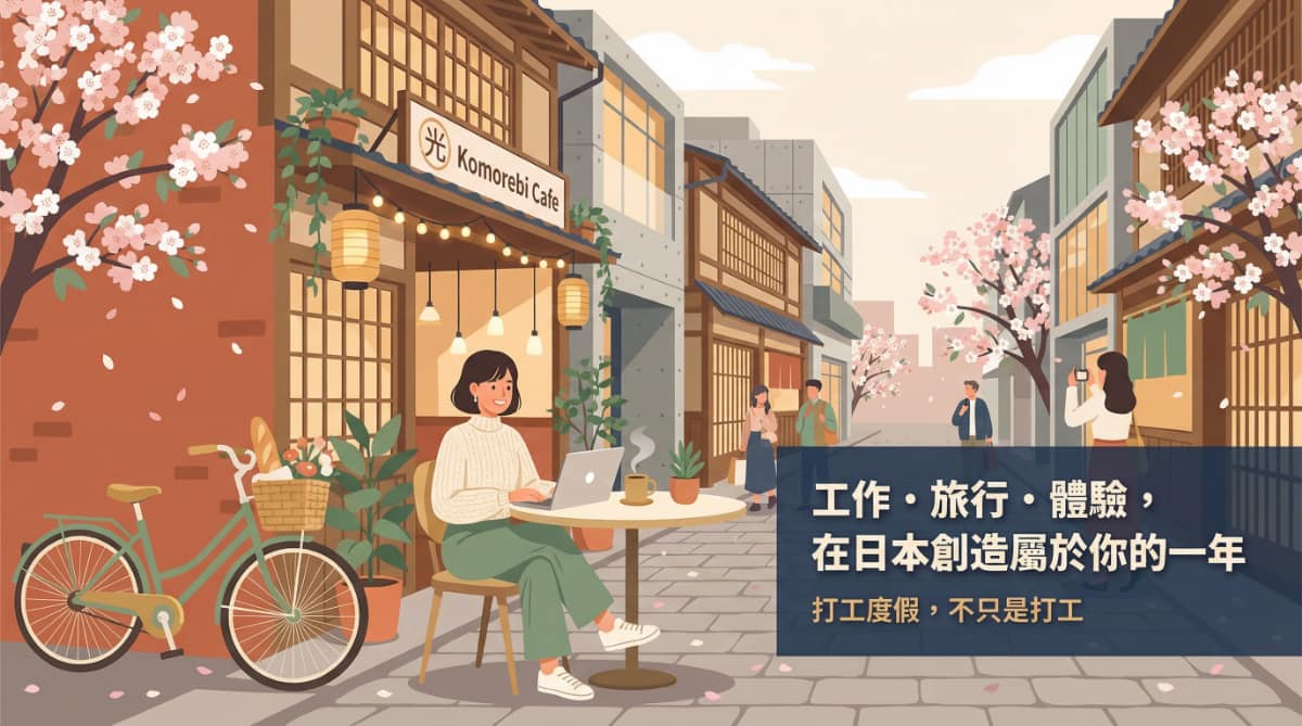 在日本打工度假的生活體驗－於日式街道咖啡廳工作的年輕人，象徵工作、旅行與文化體驗的結合