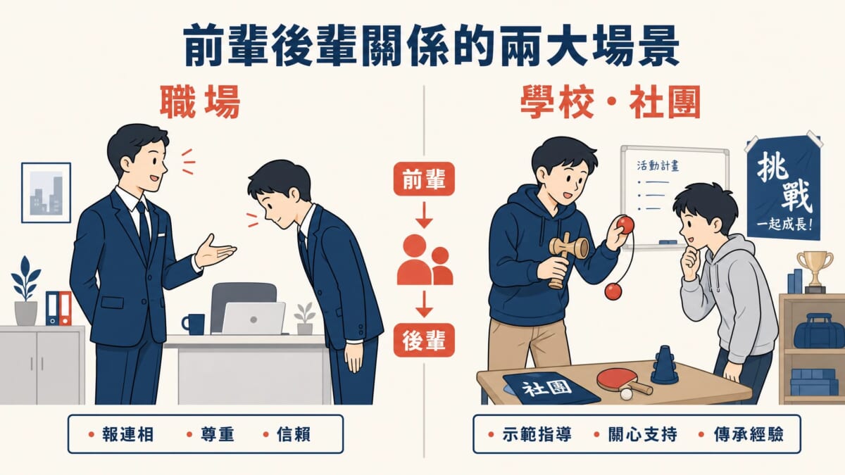 日本前輩後輩關係的兩大場景,職場與學校社團的上下關係圖解