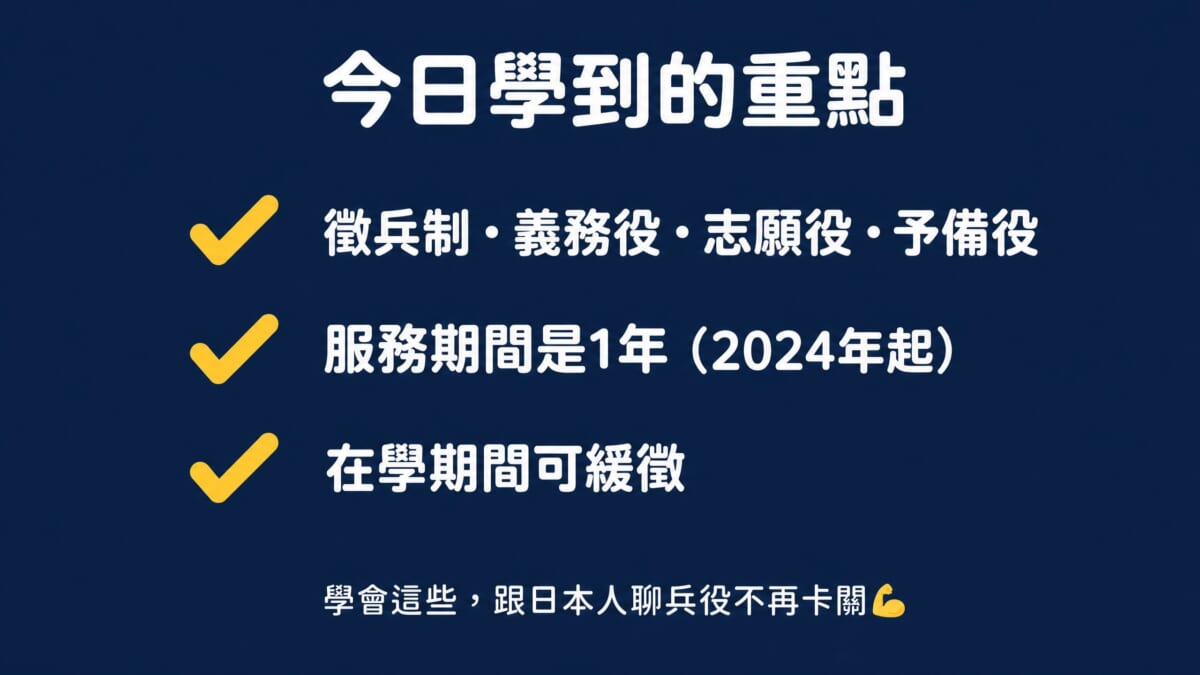 台灣兵役制度日語學習重點整理:徴兵制、義務役、志願役、服務期間