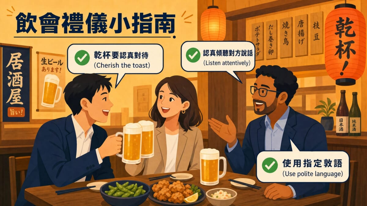 日本酒会的实用礼仪与对话场景——干杯、倾听、敬语等商务礼仪插图