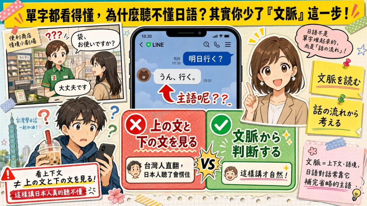 日語『文脈』到底是什麼？為什麼日文常常省略主語？3個台灣人最容易搞錯的生活例句一次看懂