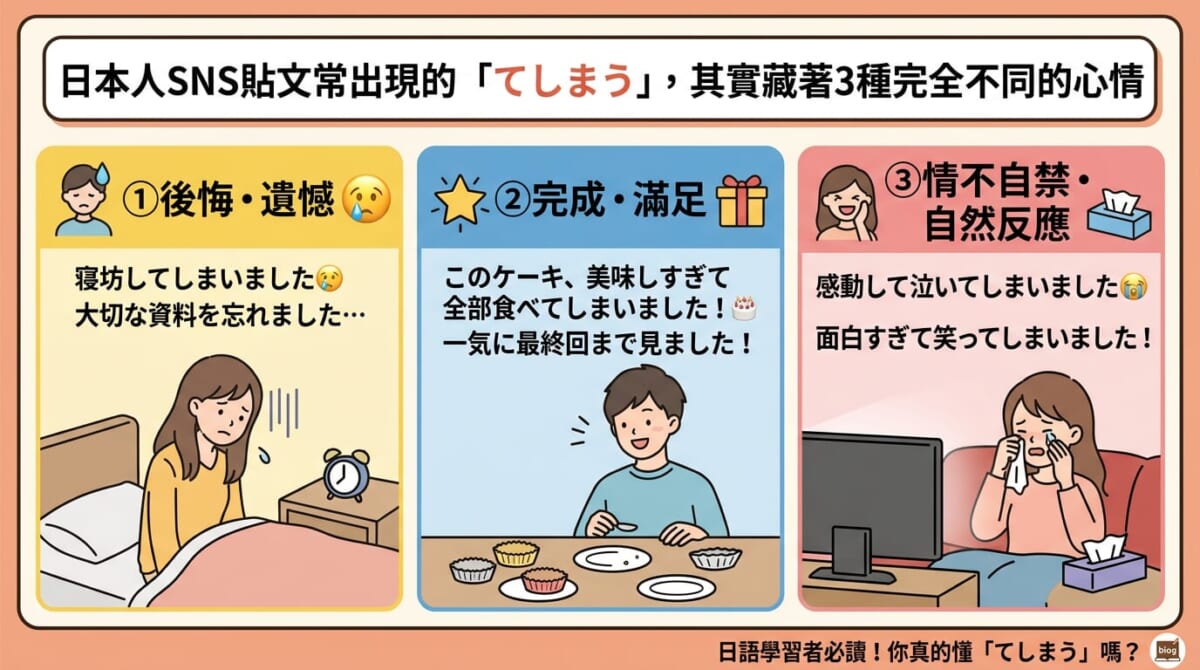 日本人SNS貼文常出現的「てしまう」，其實藏著3種完全不同的心情