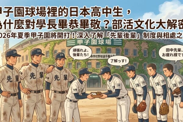 展現日本甲子園棒球隊「學長學弟（先輩後輩）」禮儀與熱血部活文化的部落格首頁精選圖片。