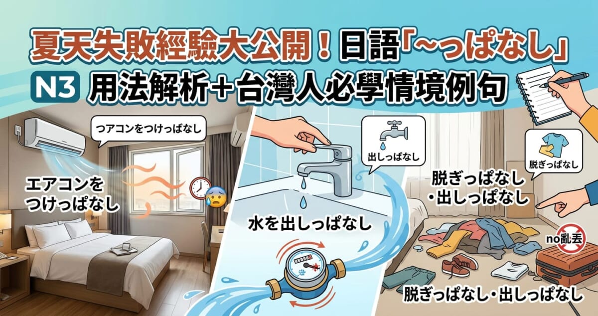 夏天失敗經驗大公開!日語「〜っぱなし」用法解析+台灣人必學情境例句 夏天失敗經驗大公開!日語「〜っぱなし」用法解析+台灣人必學情境例句