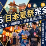2026日本夏日祭典：隅田川花火大會與晴空塔夜景、京都祇園祭山鉾，以及穿著浴衣逛屋台的熱鬧場景。