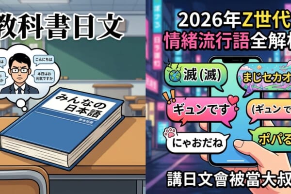 2026年最新日本Z世代情緒流行語解析：教科書日文與年輕人手機網路用語的對比插圖
