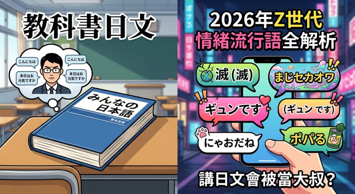2026年最新日本Z世代情緒流行語解析：教科書日文與年輕人手機網路用語的對比插圖