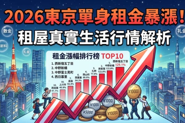 2026東京23區單身租屋租金暴漲排行：留學打工族必看的房租趨勢與初期費用解析插圖