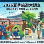 2026夏季旅遊趨勢：比較為賽事狂熱的「熱狂旅」與避開人潮的「高CP值省錢旅」兩種日本旅遊現象。