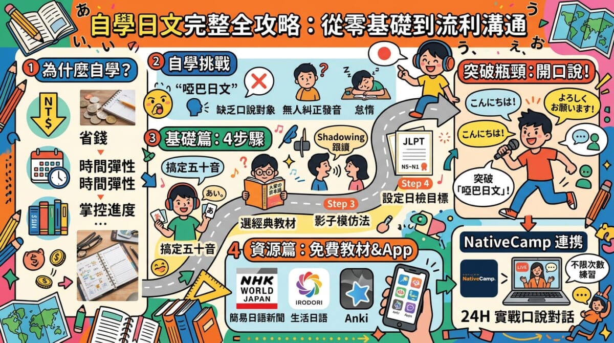 【日文自學完整指南】從零基礎到流利溝通的4個步驟，推薦教材與免費資源（附不放棄秘訣）