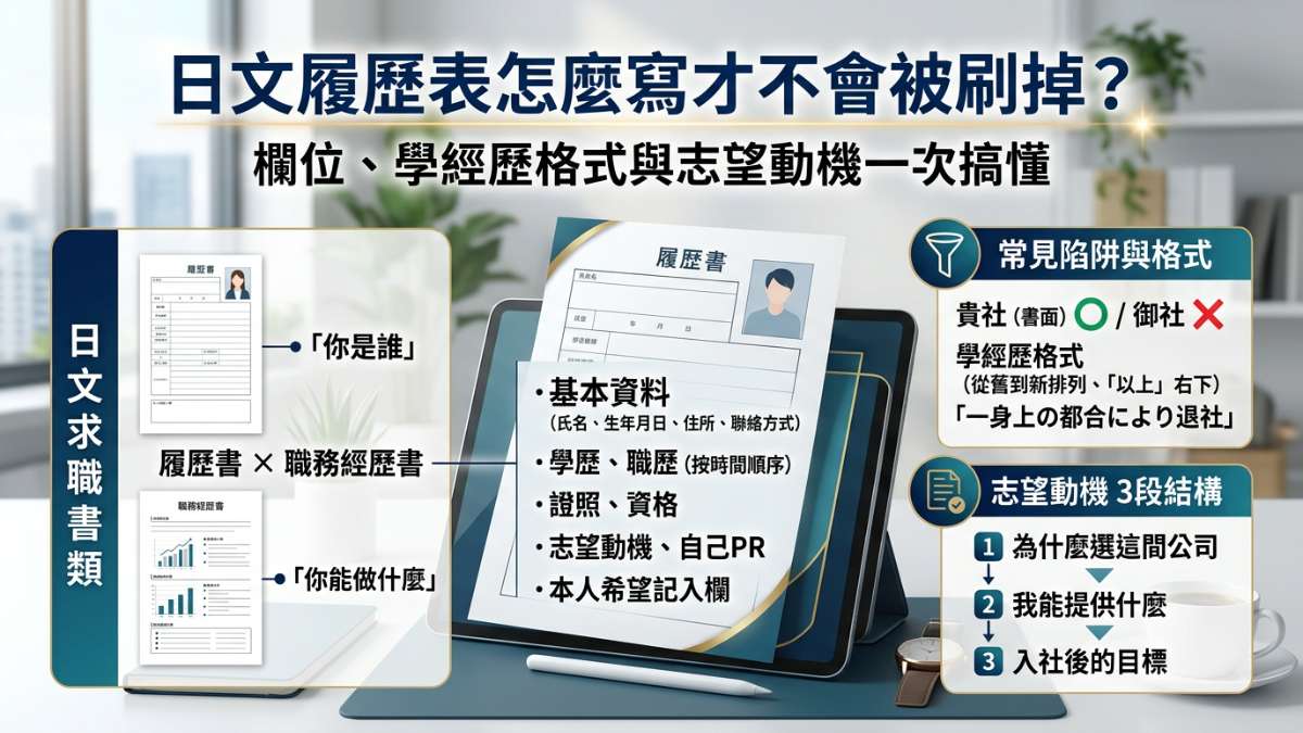 日文履歷表怎麼寫才不會被刷掉?欄位、學經歷格式與志望動機一次搞懂 日文履歷表怎麼寫才不會被刷掉?欄位、學經歷格式與志望動機一次搞懂