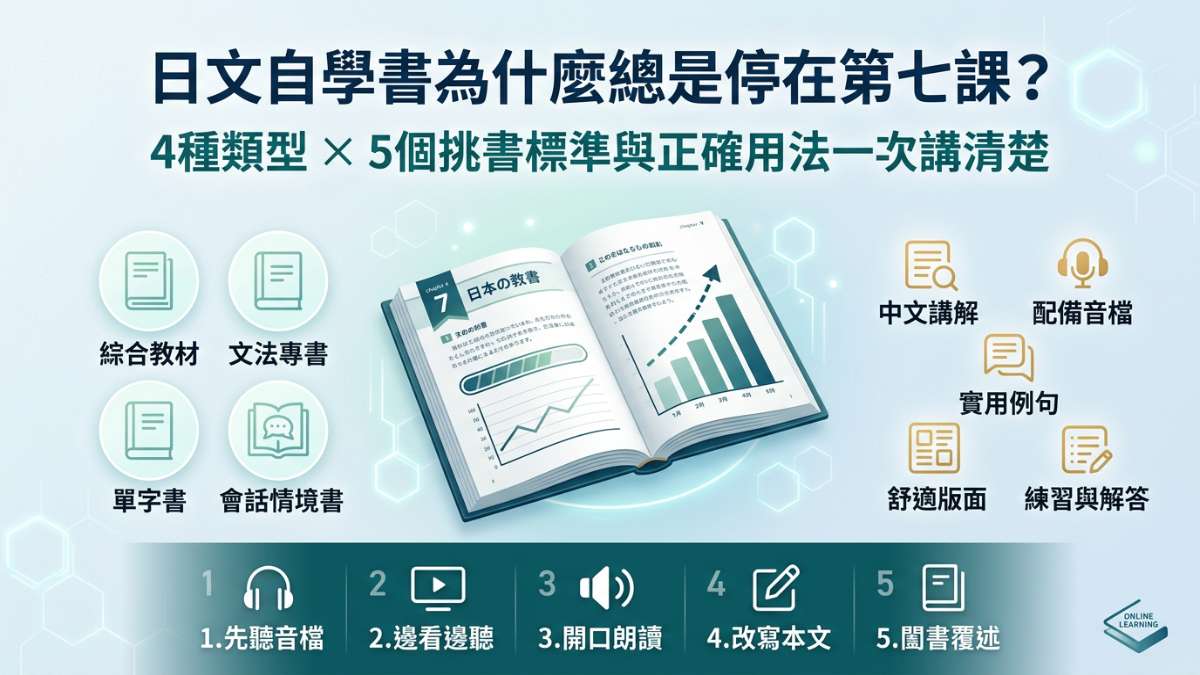 日文自學書為什麼總是停在第七課?4種類型、5個挑書標準與正確用法一次講清楚 日文自學書為什麼總是停在第七課?4種類型、5個挑書標準與正確用法一次講清楚
