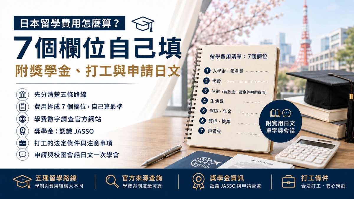 日本留學費用怎麼算?7個欄位自己填,附獎學金、打工與申請日文 日本留學費用怎麼算?7個欄位自己填,附獎學金、打工與申請日文