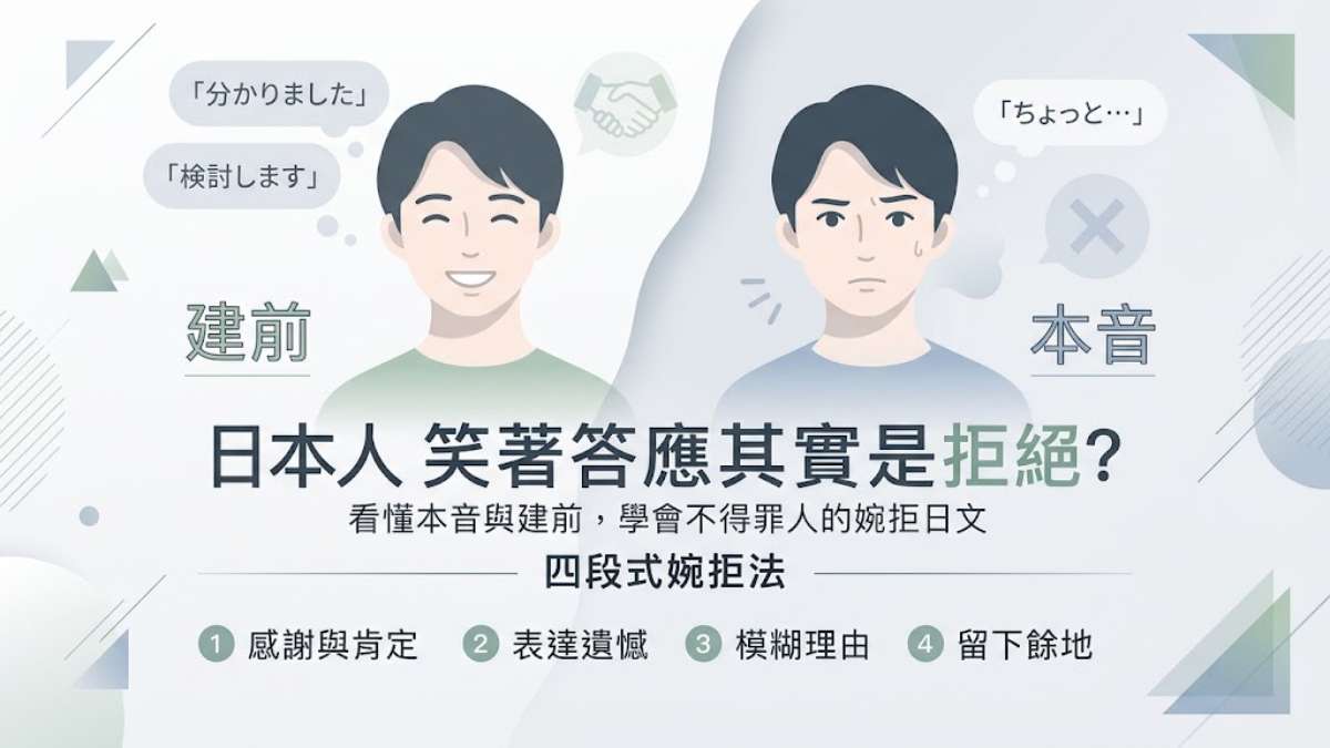 日本人笑著答應其實是拒絕？看懂本音與建前，學會不得罪人的婉拒日文