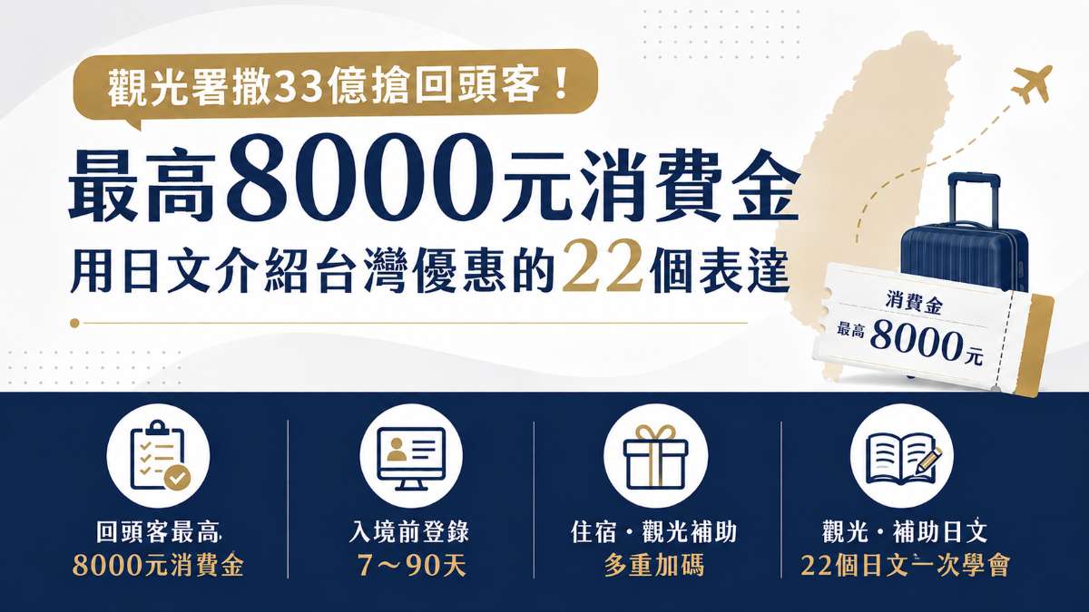 觀光署撒33億搶回頭客！最高8000元消費金，用日文介紹台灣優惠的22個說法