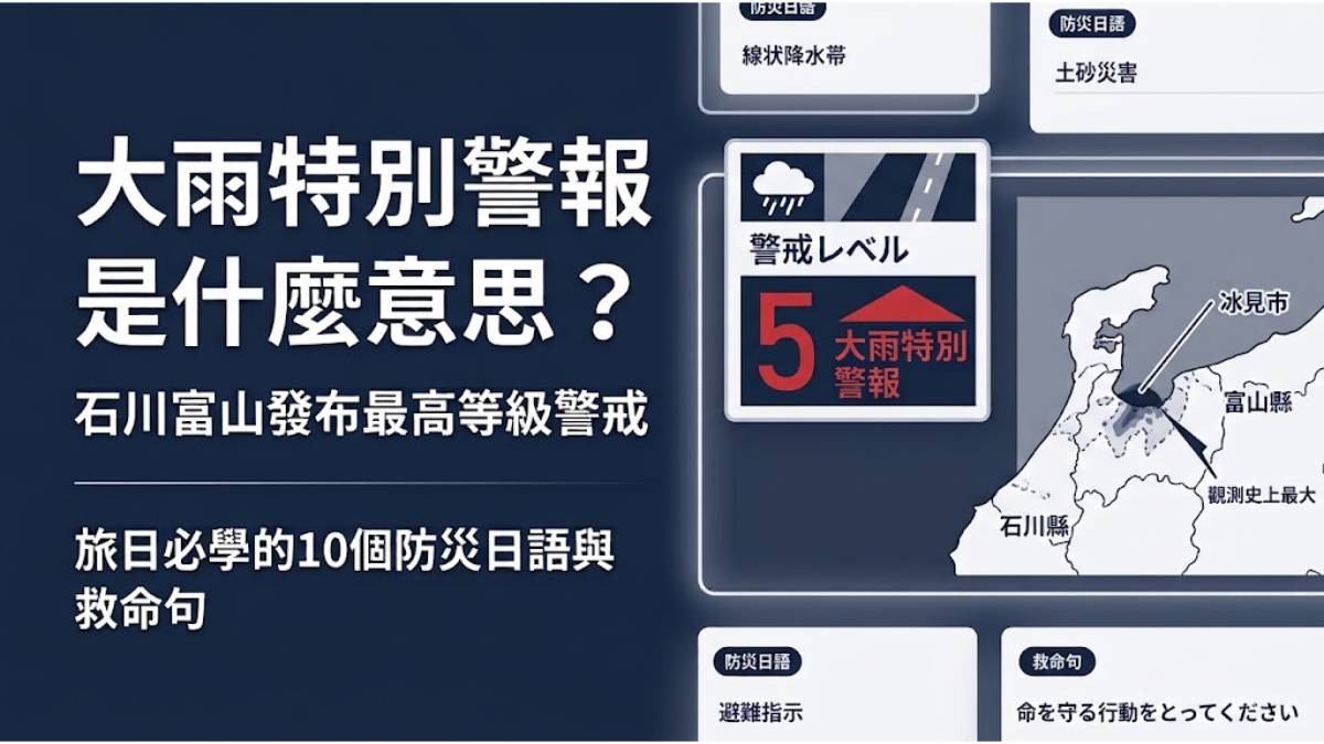 大雨特別警報是什麼意思？石川富山發布最高等級警戒，旅日必學的10個防災日語與救命句