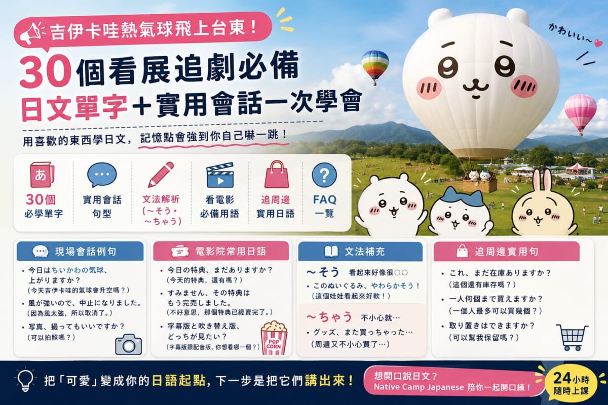 吉伊卡哇熱氣球飛上台東!30個看展追劇必備日文單字+實用會話一次學會 吉伊卡哇熱氣球飛上台東!30個看展追劇必備日文單字+實用會話一次學會
