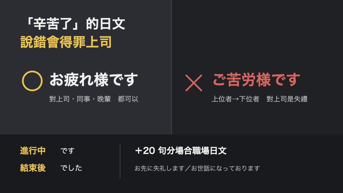 「辛苦了」的日文說錯會得罪上司!お疲れ様與ご苦労様差在哪+20句職場日文一次學會 「辛苦了」的日文說錯會得罪上司!お疲れ様與ご苦労様差在哪+20句職場日文一次學會