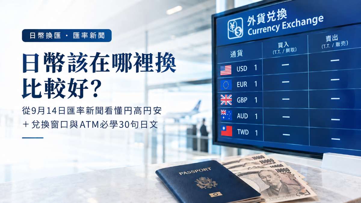 日幣該在哪裡換比較好？從9月14日匯率新聞看懂円高円安＋兌換窗口與ATM必學30句日文