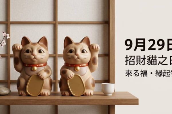 日本招財貓與開運小物示意圖