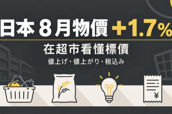 日本8月物價上漲1.7%的主視覺，標示在超市看懂標價的日語