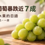 麝香葡萄的特寫主視覺，標示買日本水果必學的日語