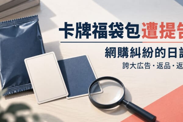 卡牌福袋包遭提告的主視覺，標示網購糾紛的日語單字