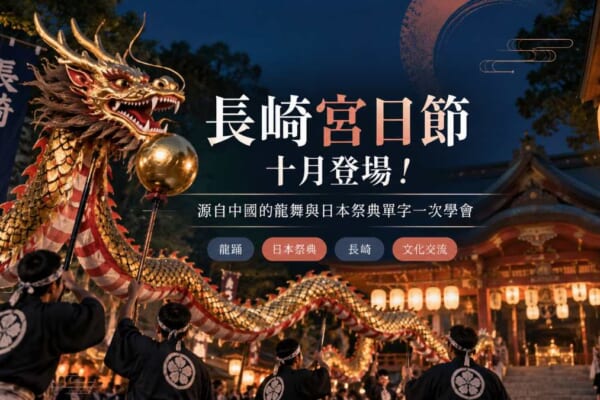 長崎宮日節的龍踊與諏訪神社夜間祭典示意圖
