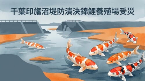 千葉印旛沼堤防潰決錦鯉養殖場受災插畫示意圖
