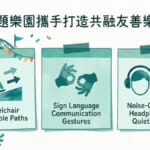 主題樂園攜手打造共融友善樂園插畫示意圖
